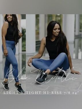 Zyia Blue Metallic Light n Tight Leggings Size 12